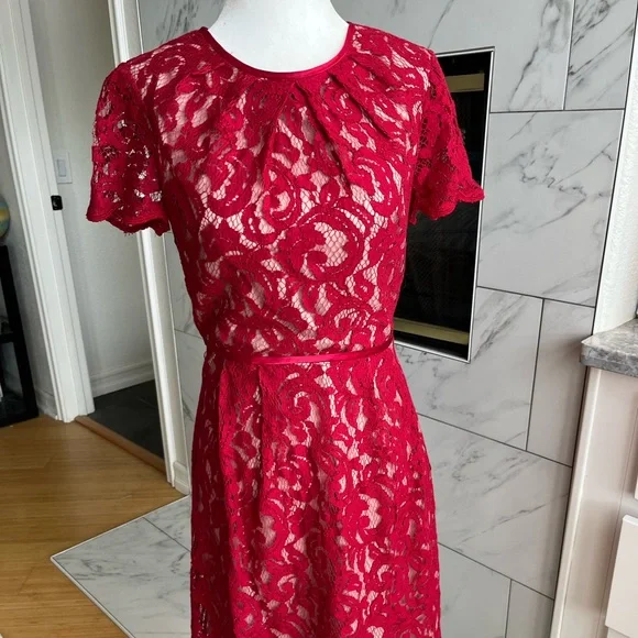 Adrianna Papell | Dresses | Gorgeous Red Lace Adrianna Papell Midi Dress |  Poshmark